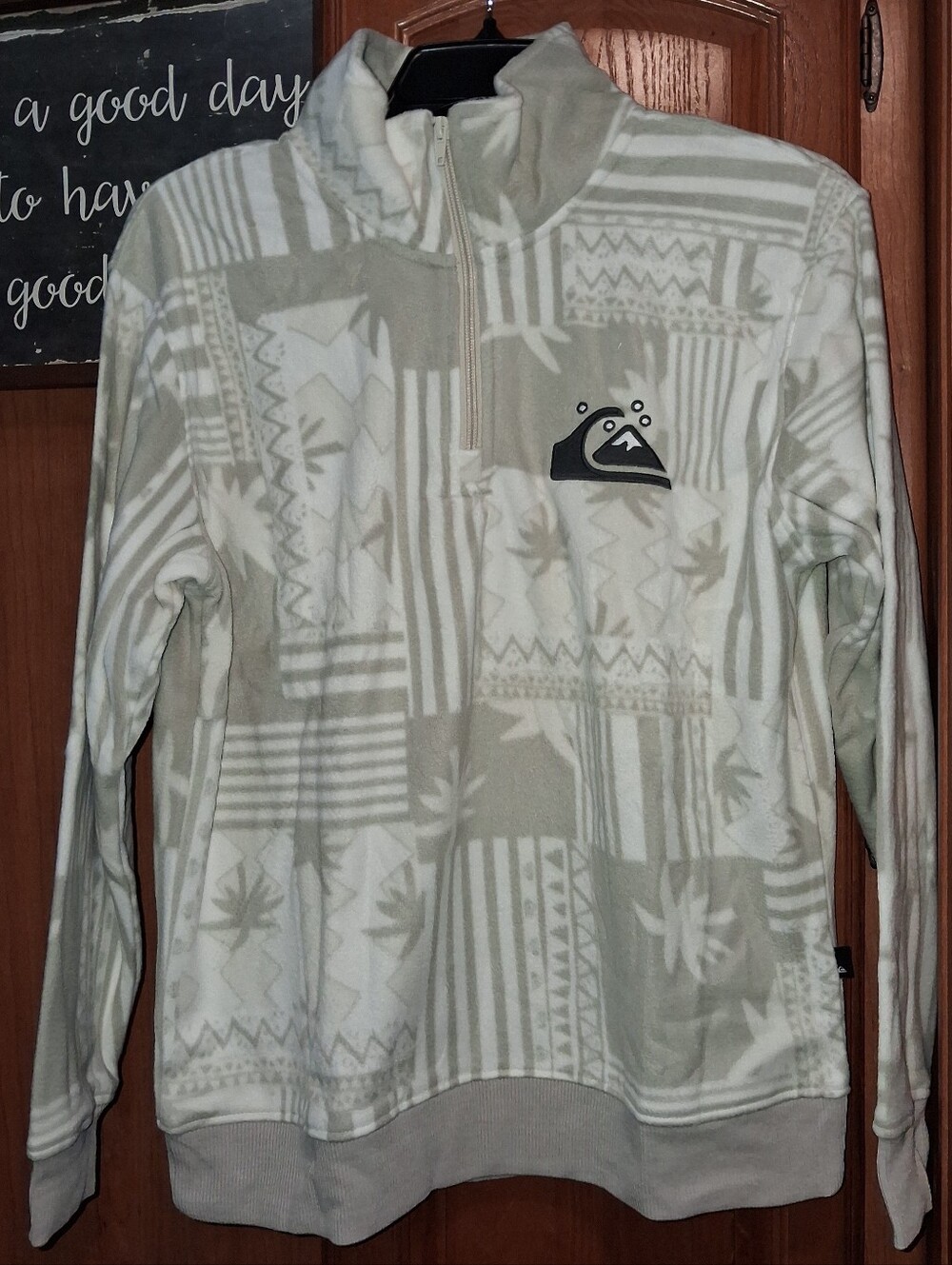 Quiksilver Women's Zip-Neck Fleece Pullover in Light Gray and White In A Size Sm